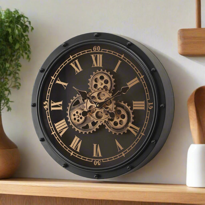 Gregor Round Moving Cogs Wall Clock