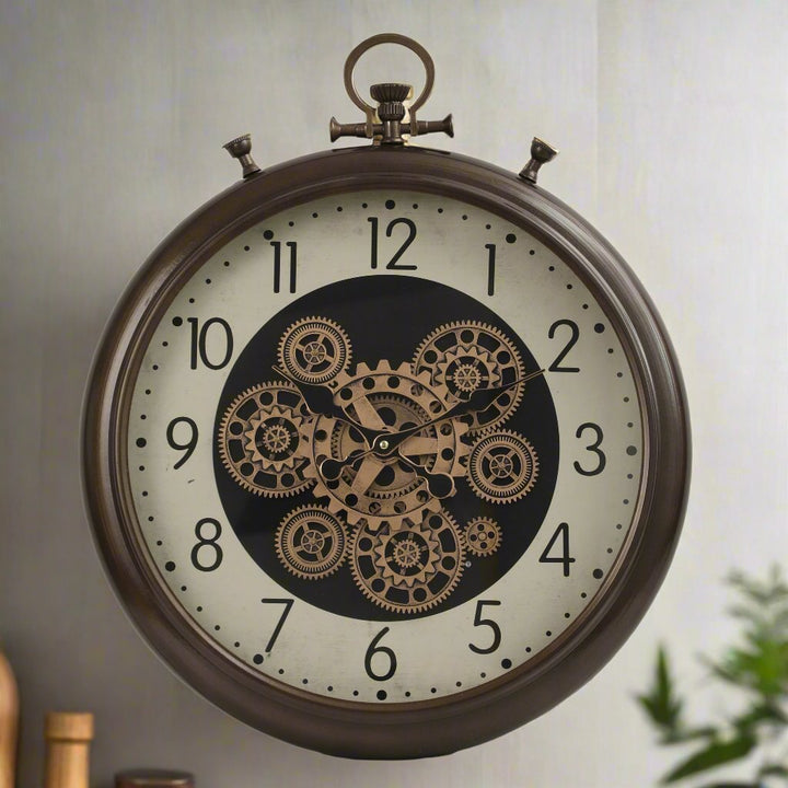 Pit Stop Industrial Moving Cogs Wall Clock