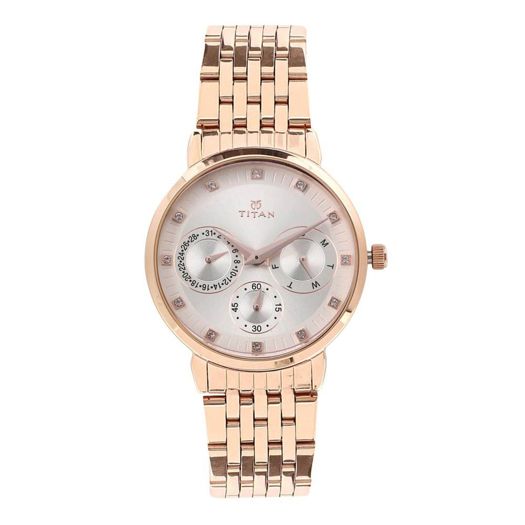 Titan Workwear Beige Dial Women Watch With Stainless Steel Strap